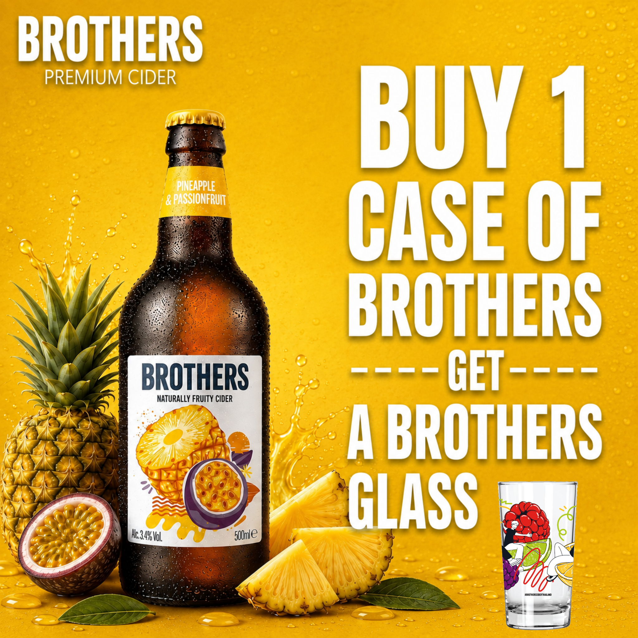 Brothers Pineapple & Passionfruit English Cider Bottle 12x500ml 4.0% | TIME2DRINK